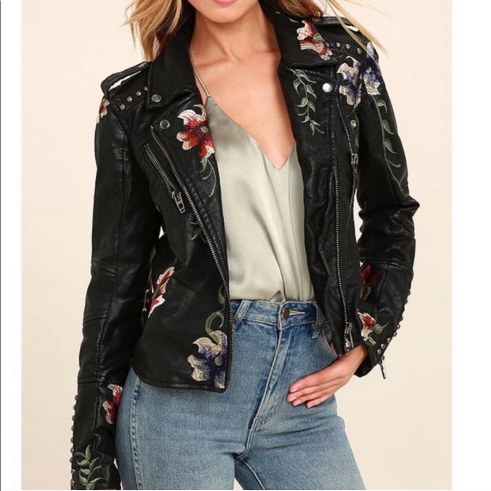 BLANKNYC Floral Embroidered Stud Faux Leather Moto